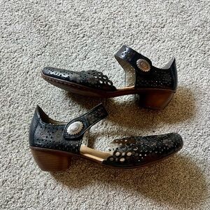 Rieker Anti Stress Sandal Mirjam Women’s Size 41 Mary Jane Cut out Leather Heel